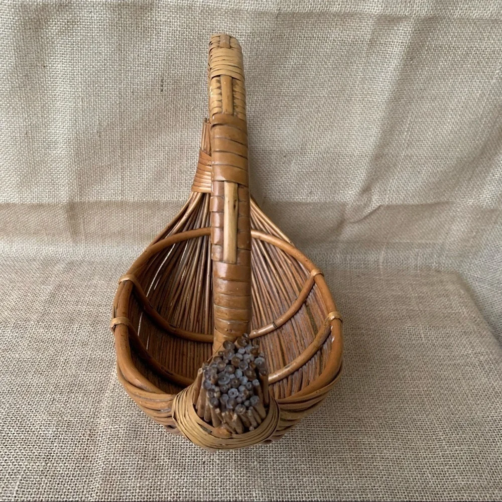 Vintage Handmade Bamboo Rattan Gathering Egg Basket Boho Farmhouse